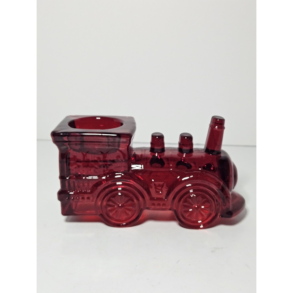 Ruby Red Glass Train Votive Tealight Candle Holder Christmas Decor Godinger